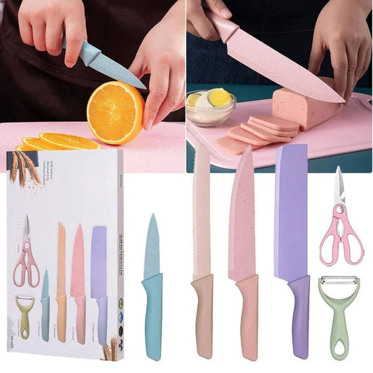 Colorful Gourmet Knife Set + Scissors and Peeler – 6 Pieces